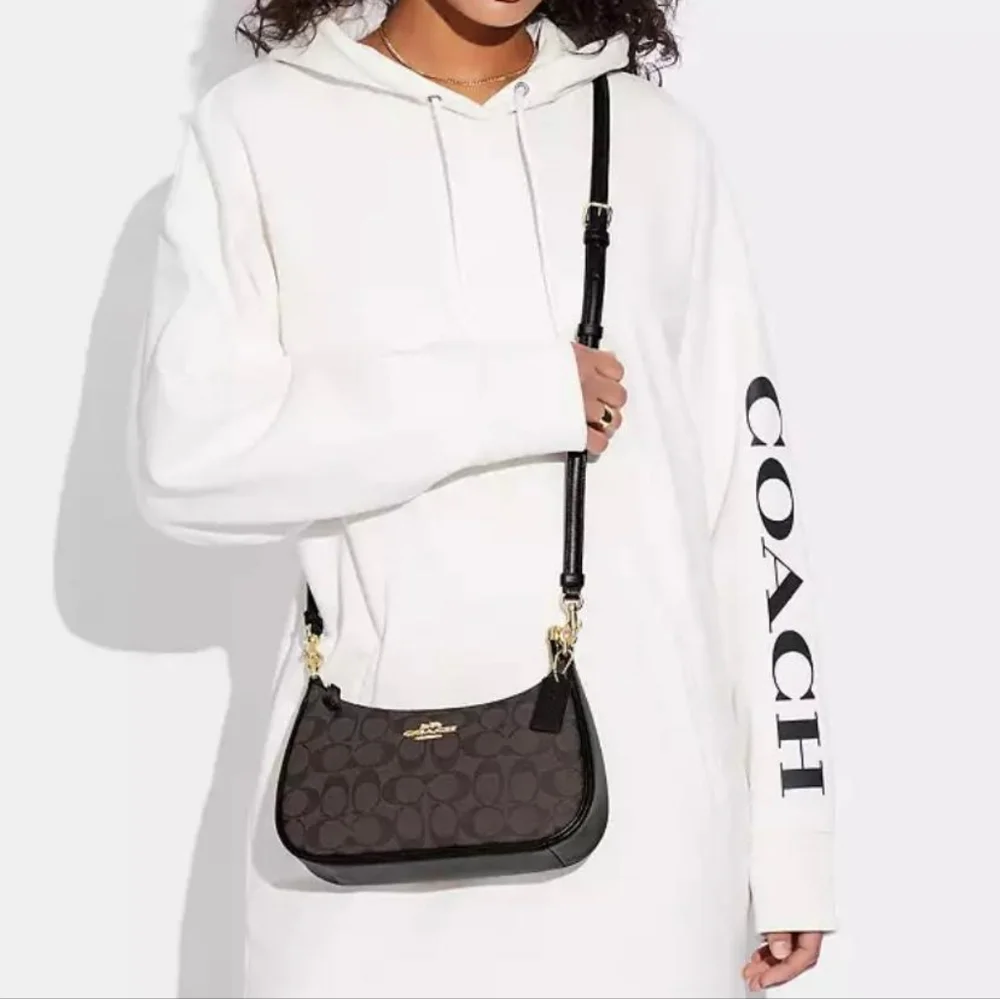 Coach Teri  2 Way Signature  Shoulder Bag with Monogram Pattern Dark Brown - Picture 8 of 8
